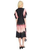 Luxely Women's Ombre Handkerchief-Hem Flutter-Sleeve Chiffon Midi Dress