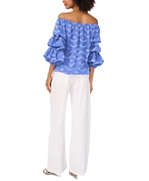 Vince Camuto Women's Textured Off-The-Shoulder Bubble 3/4-Sleeve Tie-Front Blouse