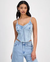 Bar Iii Women's Studded Denim Corset Top, Exclusively at Macy's