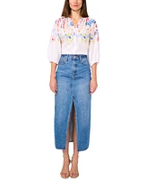 Vince Camuto Women's Floral-Print 3/4-Sleeve Split-Neck Top
