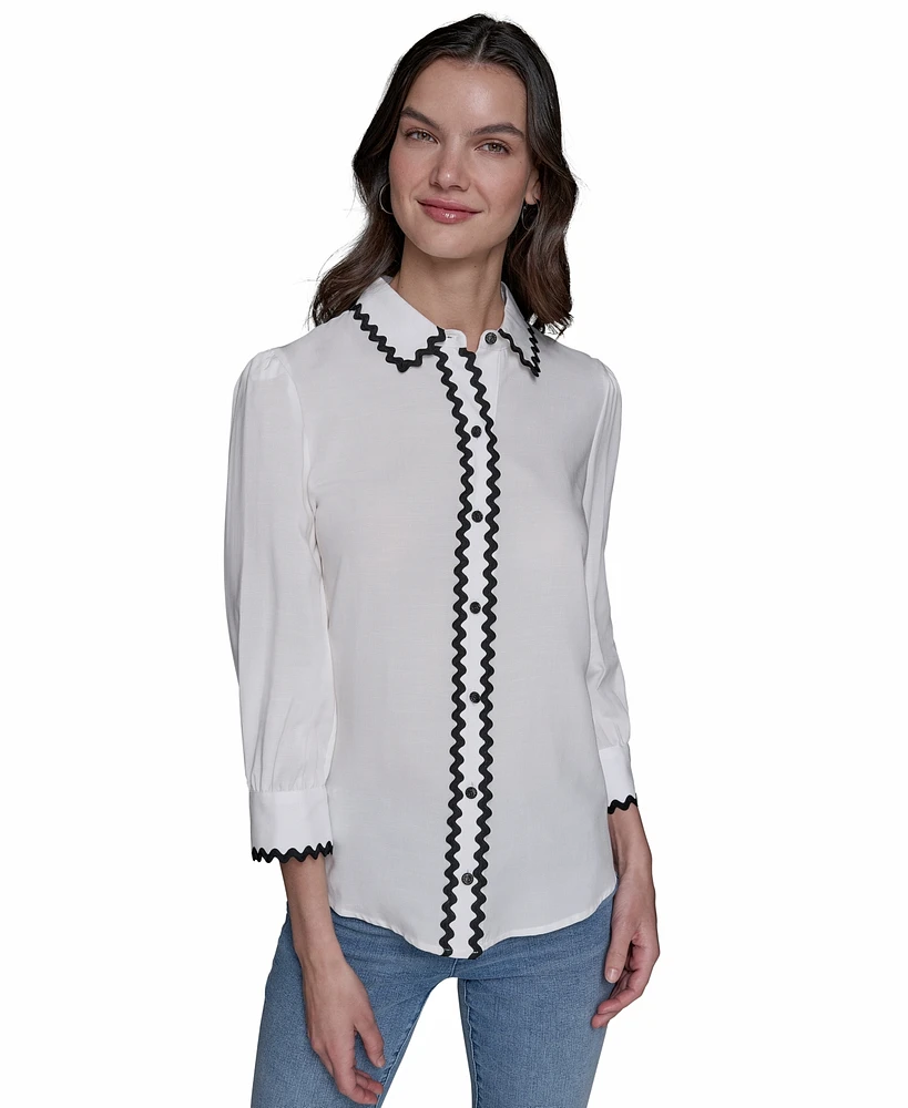 Karl Lagerfeld Paris Women's Contrast-Trim Button-Front Top