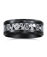 Bling Jewelry Mechanic Car Racer Ring Punk Rock Motorcycle Biker Silver Black Titanium Rings Bands Steampunk Gear Wheel Carbon Fiber Inlay Bev