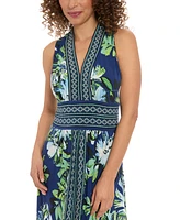 London Times Petite Floral Border-Trim Maxi Dress