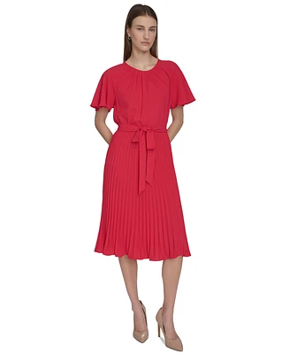 Calvin Klein Women's Tie-Waist Pleated Cocktail Dress