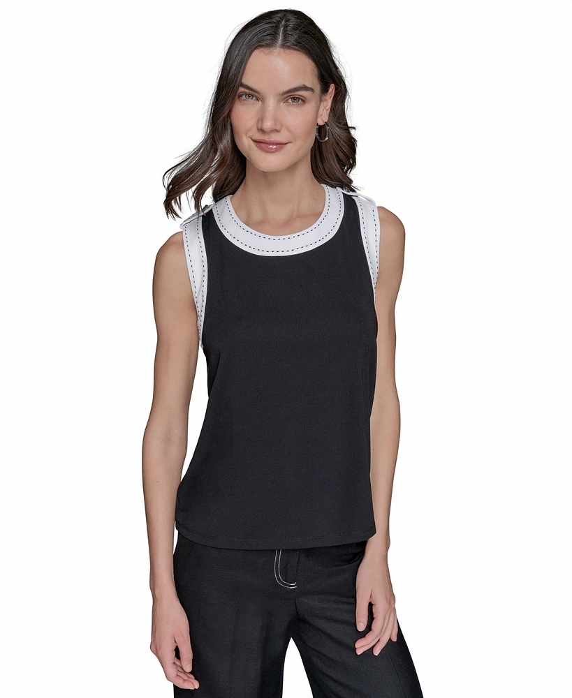 Karl Lagerfeld Paris Women's Contrast-Trim Sleeveless Top