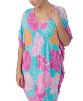 Ellen Tracy Women's Short Floral V-Neck Sleep Caftan