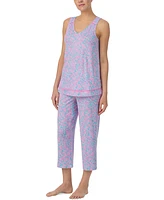 Ellen Tracy Women's Printed V-Neck Cropped Pajama Set
