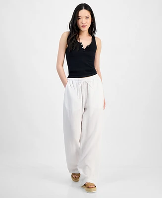 Indigo Rein Juniors' High-Rise Wide-Leg Cotton Gauze Pants