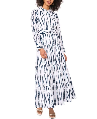 1.state Women's Cotton Aztec-Patterned Button-Front Maxi Dress
