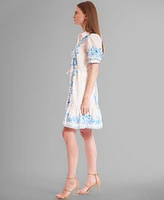 julia jordan Women's Short-Puff-Sleeve Button-Front Dress