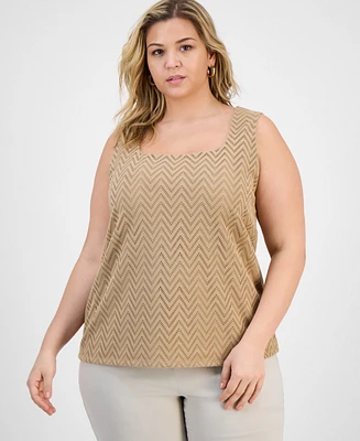 Kasper Plus Herringbone Knit Square-Neck Tank Top