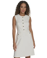 Tommy Hilfiger Women's Button-Front Basket-Knit Fit & Flare Dress