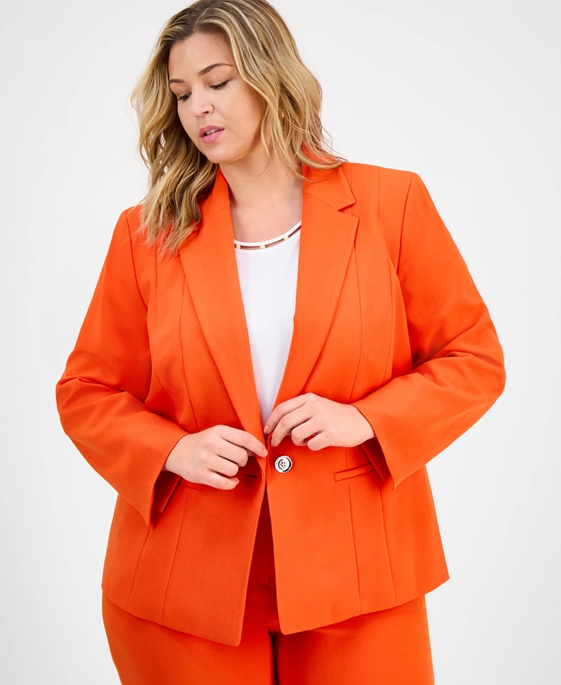 Kasper Plus Notched Collar Paneled One-Button Blazer