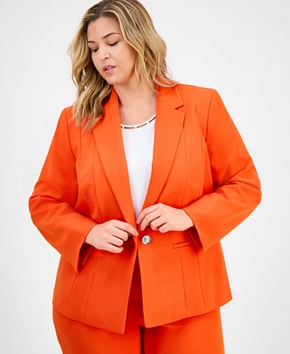 Kasper Plus Notched Collar Paneled One-Button Blazer