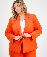 Kasper Plus Notched Collar Paneled One-Button Blazer