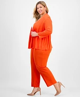 Kasper Plus 3/4-Sleeve Open-Front Cardigan