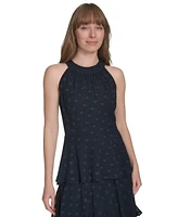 Tommy Hilfiger Women's Jacquard Halter-Neck Sleeveless Tiered Dress