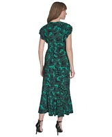 Tommy Hilfiger Petite Dotty Hibiscus Flutter-Sleeve Dress