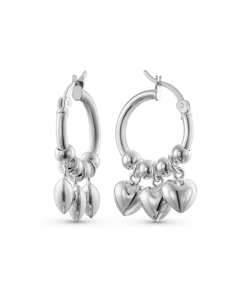 Bling Jewelry Romantic Love Dangle Earrings with Multi Charms Heart Shaped Huggie Hoops in Silver