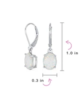 Bling Jewelry Classic White Created Opal Oval Solitaire Dangle Lever back Earrings .925 Sterling Silver