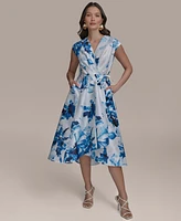 Donna Karan New York Women's Floral-Print Tie-Waist Midi Dress