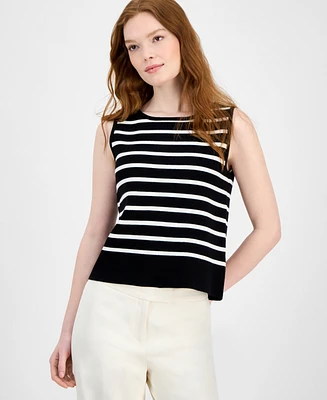 T Tahari Women's Striped Boat-Neck Sleeveless Sweater