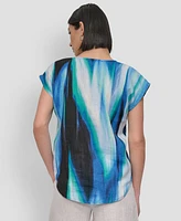 Dkny Women's Linen Printed V-Neck Top