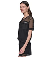 Karl Lagerfeld Paris Women's Mesh-Trim Cargo Top