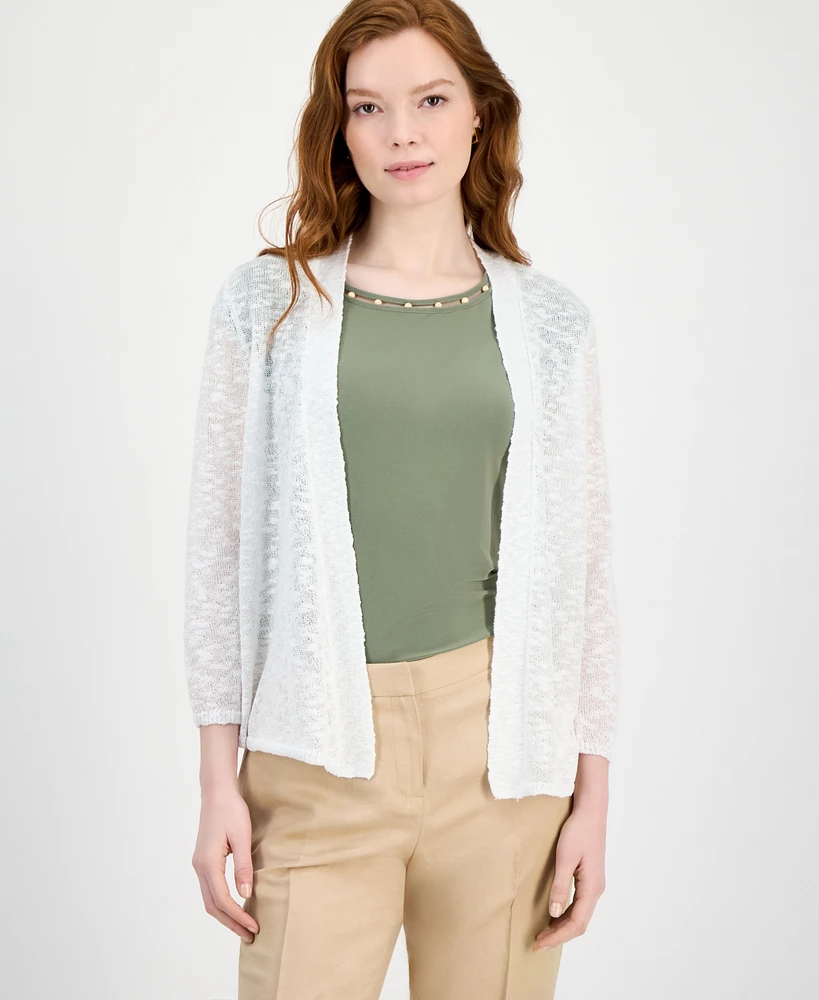 Kasper Women's Slub Yarn Open-Front A-Line Cardigan