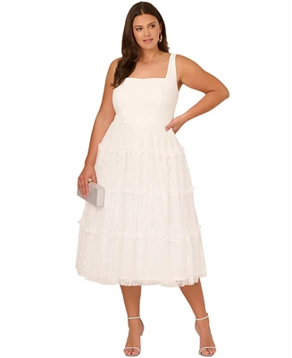 Aidan by Adrianna Papell Plus Crepe & Lace Midi Dress