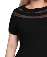 Ny Collection Petite Short Sleeve Dress with Mesh Insets