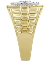 Men's Diamond Sunburst Link Textured Ring (1 ct. t.w.) in 10k Gold