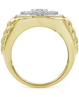 Men's Diamond Sunburst Link Textured Ring (1 ct. t.w.) in 10k Gold