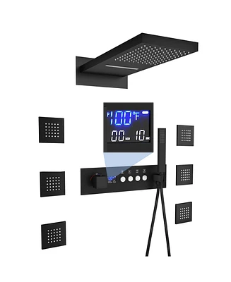 Mondawe Thermostatic Wall Mounted Complete Shower System with Digital Display and Body Jets