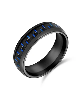 Bling Jewelry Opalescent Inlay Titanium Promise Band Ring Black Silver Tone 8MM