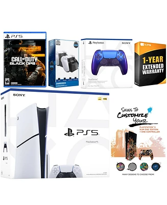 Sony Playstation 5 Slim Disc with Call of Duty Black Ops 6, Extra Volcanic Red Controller, Charge Dock and MightySkins Voucher + 1 Year Cps Extended W