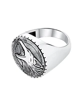 Bling Jewelry Hunter Animal Norse Viking Warrior Signet Fierce Roaring Big Wolf Head Coin Ring Oxidized .925 Sterling Silver