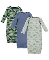 Hudson Baby Boys Thermal Gown 3pk, Sage Dinosaur