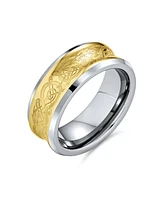 Bling Jewelry Celtic Knot Dragon Inlay Couples Concave Titanium Promise Band Ring Black Silver Gold Tone Comfort Fit 8MM