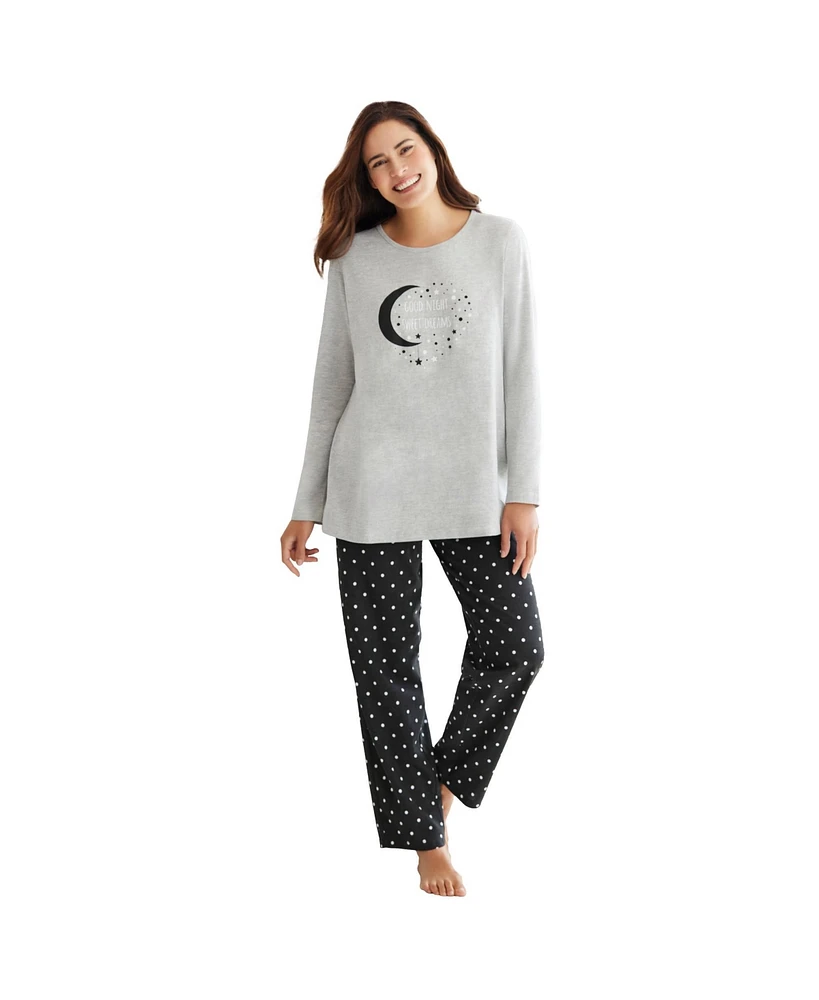 Dreams & Co. Plus Long Sleeve Knit Pj Set