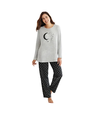Dreams & Co. Plus Long Sleeve Knit Pj Set