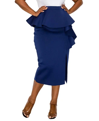 L I V D Plus Ruffled Peplum Neoprene Midi Skirt