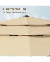 11 ft. Outdoor Patio Market Beach Umbrella With 3-Tier Vented Canopy, 8 Heavy-Duty Ribs & Crank Tilt Blue