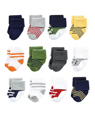 Luvable Friends Baby Boys Newborn Terry Socks, Athletic 12-Pack, 0-6 Months