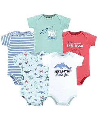 Hudson Baby Boys Cotton Bodysuits, Sea World, 9-12 Months