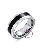 Bling Jewelry Simple Two Tone Black Center Couples Titanium Band Ring Silver Tone Beveled Edge 8MM