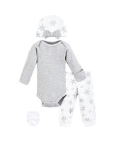 Hudson Baby Baby Girls Hudson Thermal Preemie Layette Set 4pc Long Sleeve Outfit, Snowflake, Preemie