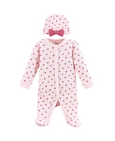 Hudson Baby Baby Girls Hudson Thermal Preemie Sleep and Play and Cap, Pink Hearts, Preemie