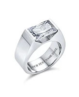 Bling Jewelry Simple Geometric 4CTW Rectangular Cubic Zirconia Emerald Cut Cz Statement Promise Ring Silver Tone Stainless Steel