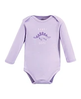 Touched by Nature Baby Girls Organic Cotton Long-Sleeve Bodysuits, Retro Dino, Preemie